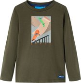 vidaXL-Kindershirt-met-lange-mouwen-skateboardprint-128-kakikleurig