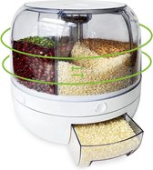 Snurra Round Dry Food Dispenser, Home Kitchen Organiser, 6 Grid, 6 kg, 360° Rotating Transparent Grain Container, Sealed Storage Box for Rice, Beans, Gift