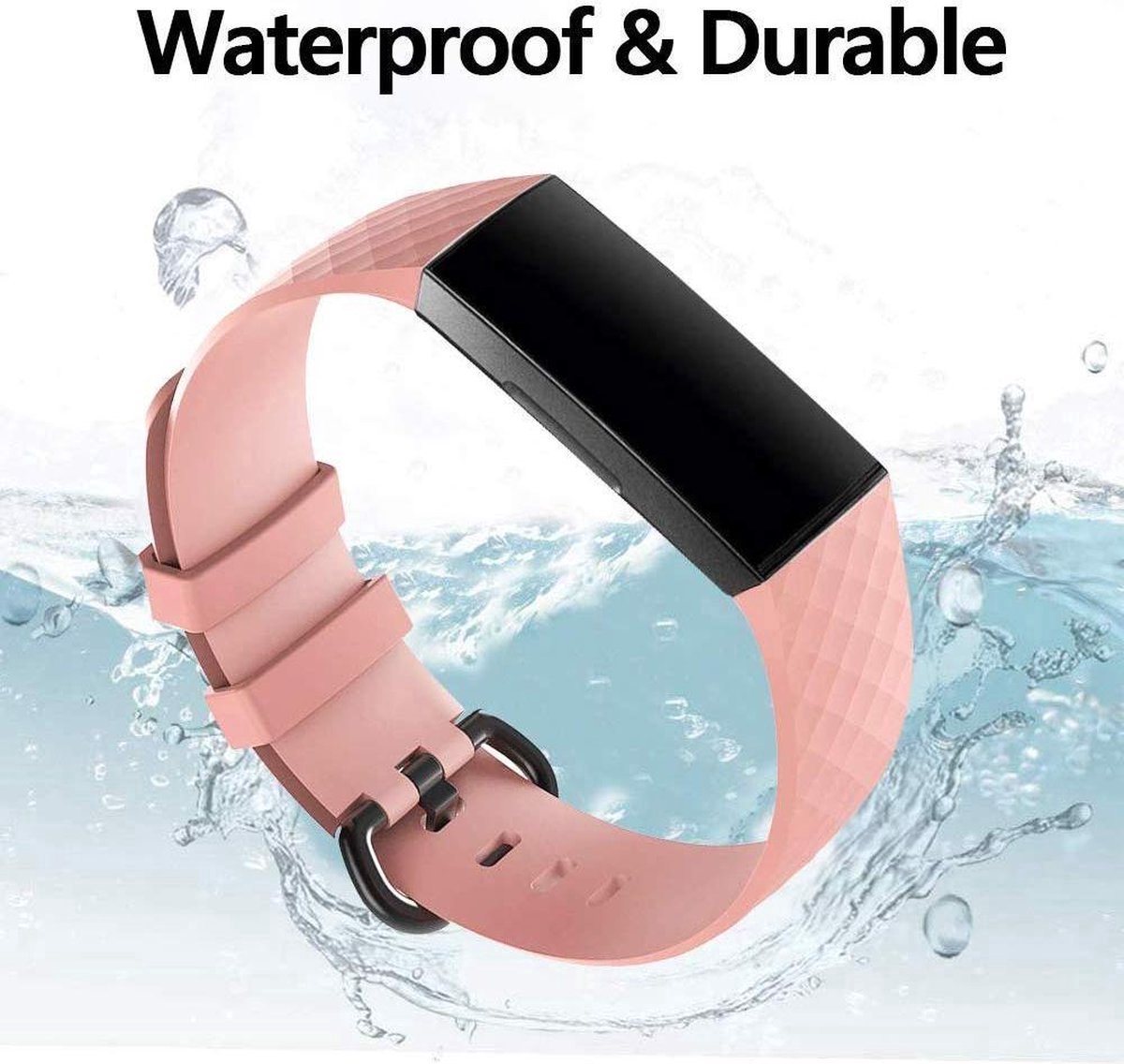 Finnacle - "Bandje geschikt voor Fitbit Charge 3 Sport Wafelband - Roze - ML"