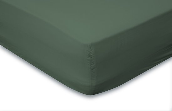 Drap-housse en coton percale vert foncé, hauteur de bonnet de 35 cm.