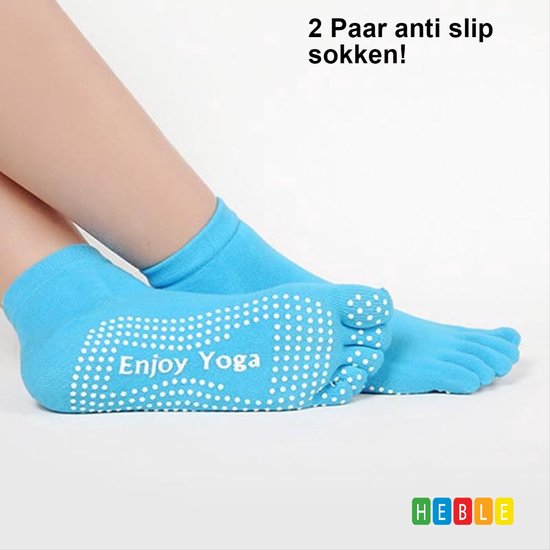 *** 2 Paar Teen sokken licht Blauw, Yoga, Sport, Fitness, Pilatus , Anti-slip - Ademend - van Heble® ***