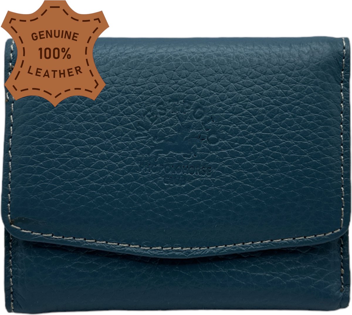 Westpolo - Stijlvolle leren portemonnee voor dames: perfect cadeau voor elke gelegenheid Verjaardagen, Moederdag en Valentijnsdag - Blauw - Met Luxe Cadeaubox - 451 van Leerella