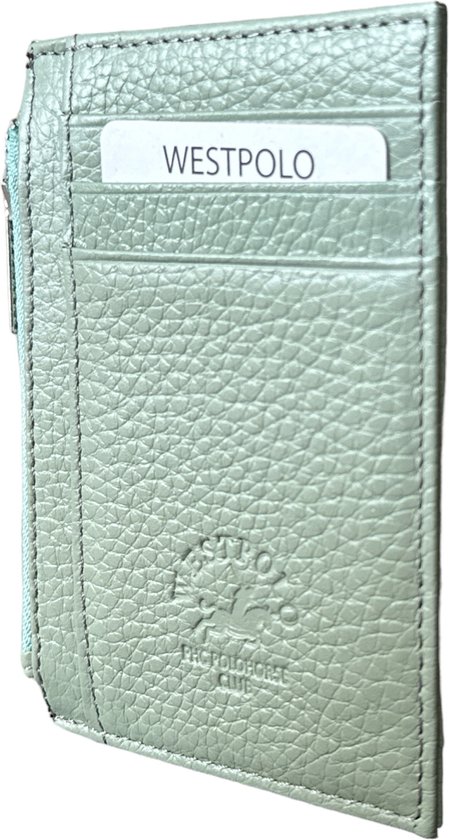 Westpolo Porte-cartes en cuir unisexe élégant – Espace pour 6 cartes et pièces de monnaie – Cadeau Perfect pour les anniversaires, la Vaderdag, la Saint-Valentin, la fête des mères et plus encore – Vert menthe – 118