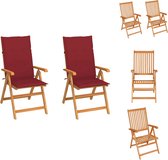 vidaXL Tuinstoelenset - Teakhout - Verstelbaar - Inklapbaar - 57 x 71.5 x 109 cm - Wijnrood kussen - 2x stoel - 2x kussen - vidaXL - Tuinstoel
