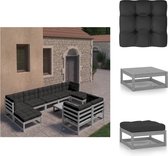 vidaXL Loungeset Grenenhout - Grijs - 4x hoekbank - 3x middenbank - 1x tafel - 2x voetenbank - 70x70x67 cm - 100% polyester - Tuinset