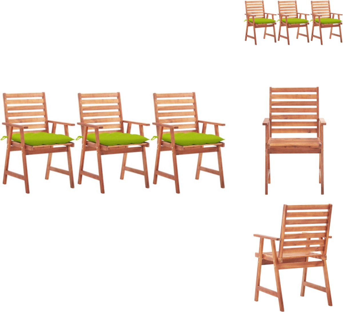 VidaXL Buitenstoelenset Massief Acaciahout 56 x 62 x 92 cm Helder Groen Kussen Tuinstoel