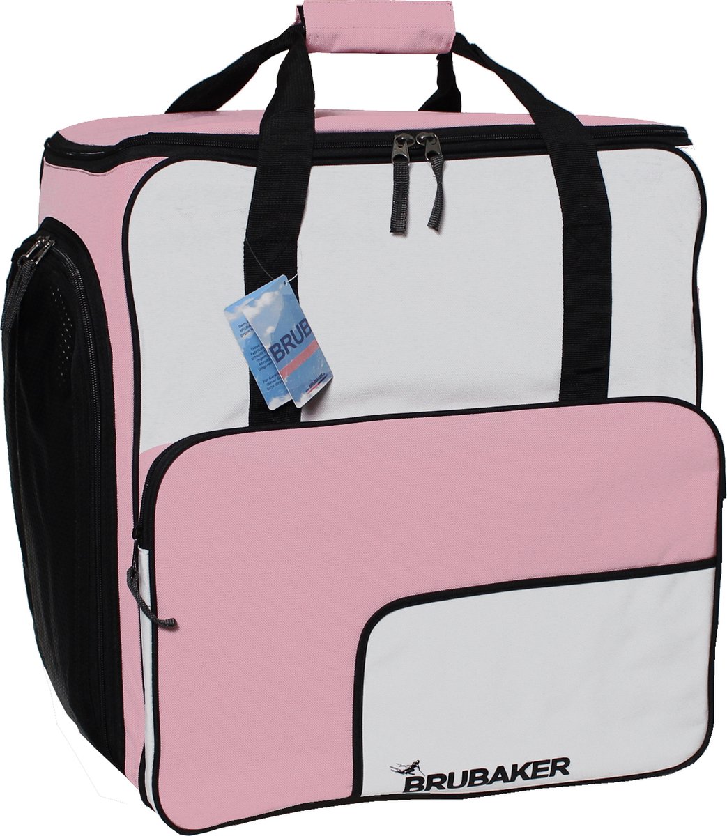 BRUBAKER Skischoen tas - Snowboardschoen tas - Rugzak - Helmtas - Wintersport tas met apart schoenenvak - 43 L - Roze - Wit