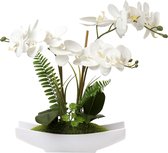 Orchidées artificielles, orchidées artificielles en pot, orchidées artificielles comme de vrais, bonsaï Phalaenopsis artificiel en pot en céramique, pour salon, salle de bain, décoration, blanc