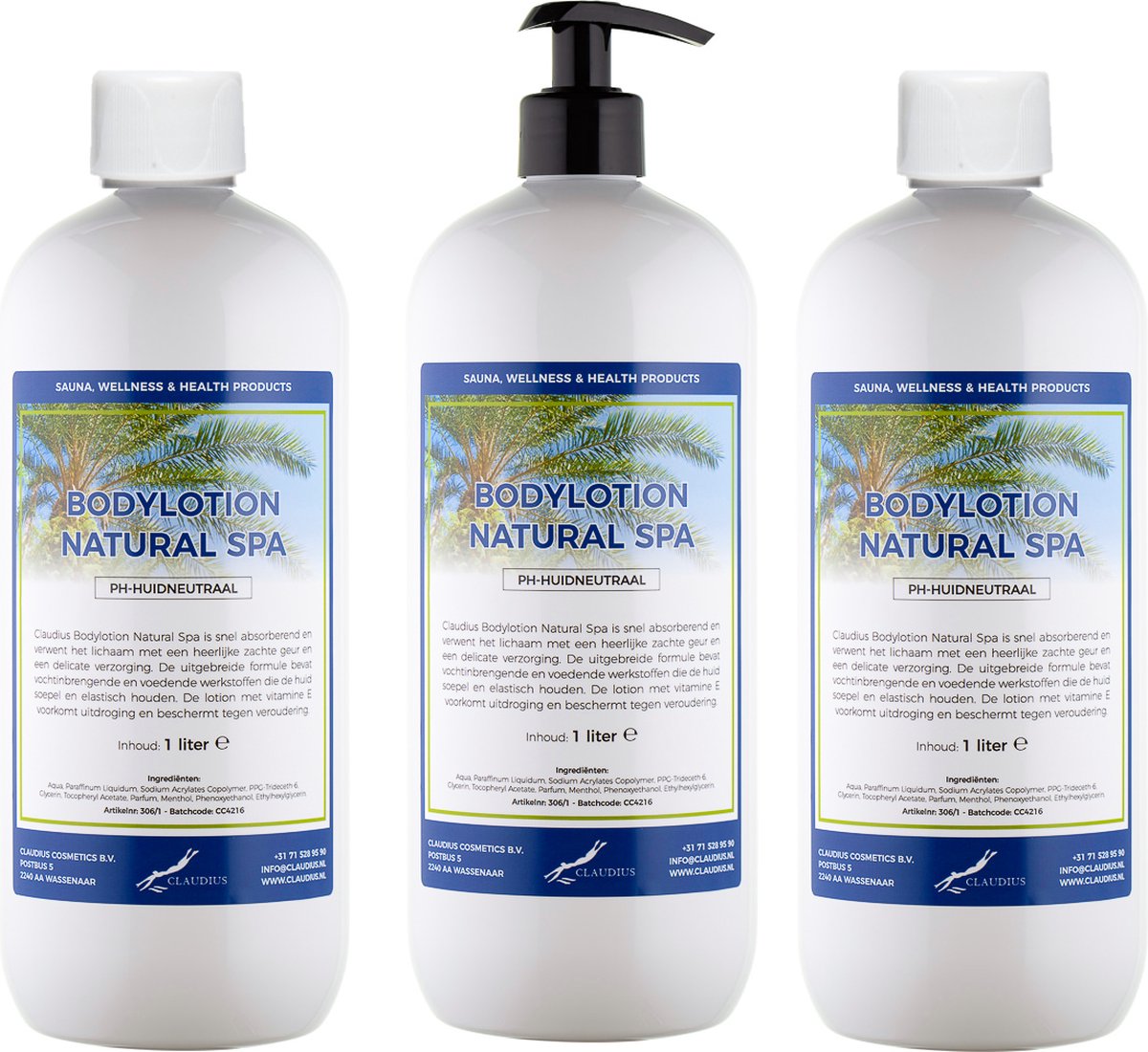 Bodylotion Natural Spa 1 Liter - met gratis pomp - set van 3 stuks