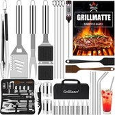 BBQ Set 30 delig + BBQ thermometer - BBQ Accessoires - BBQ Tang - BBQ Borstel - Grillmat - Met Luxe Opberghoes