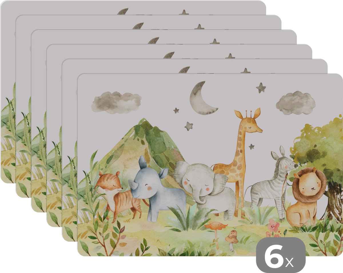 Placemat kinderen met wilde dieren 45x30 cm Grote placemats kunststof