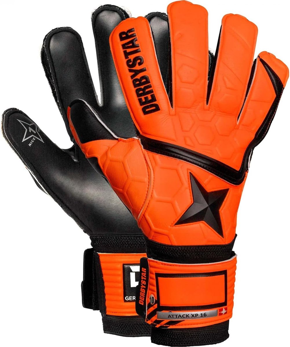 Derbystar Keepershandschoenen - Attack XP16 - Oranje/Zwart - Maat 9.5