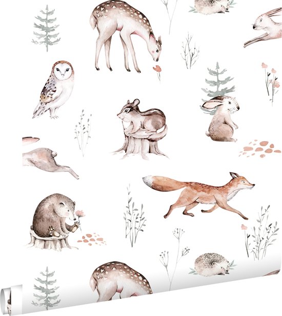 Sanders & Sanders behang animaux de la forêt vintage blanc - 935270 - 50 x 900 cm