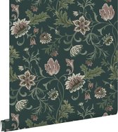 ESTAhome papier peint fleurs vintage gris anthracite et vert - 139415 - 50 x 900 cm