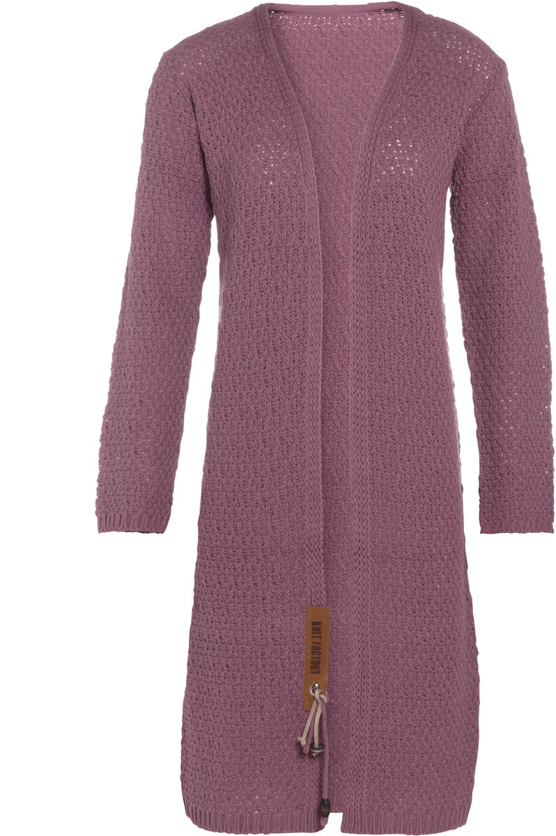 Knit Factory Luna Lang Gebreid Vest Lila - Gebreide dames cardigan - Lang vest tot over de knie - Paars damesvest gemaakt uit 30% wol en 70% acryl - 36/38