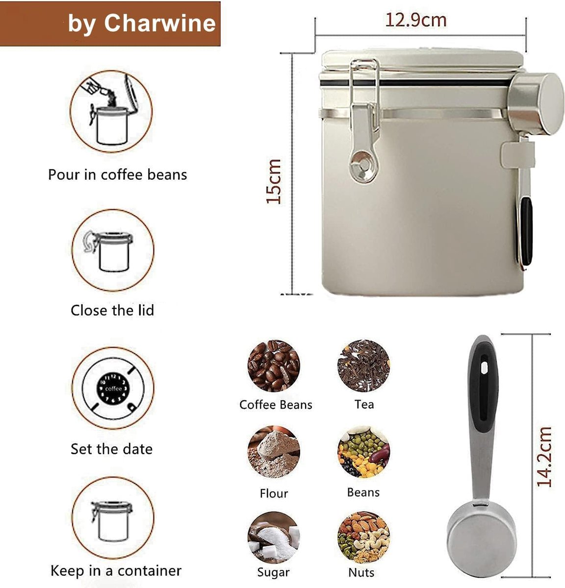 Koffieblik luchtdicht van roestvrij staal 1,8 l, vacuüm Koffieblik luchtdicht van roestvrij staal 1,8 l, vacuüm