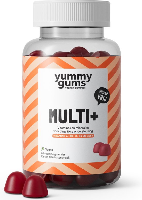 Yummygums multivitamine - gummies met vitamine b12, extra d3 en c en mineralen en zink - geen capsule, poeder of tablet - yummy gums - vegan en suikervrij - 60 gummies