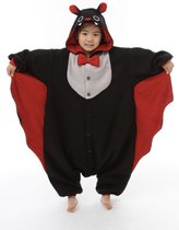 KIMU Onesie Vleermuis Pak - Maat 128-134 - Vleermuispak Kostuum Zwart Rood Bat - Kinder Jumpsuit Pyjama Halloween Jongen Meisje Huispak Festival