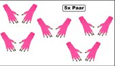 5x Paar handschoenen vingerloos fluor roze - Carnaval Feest festival thema feest party optocht themafeest