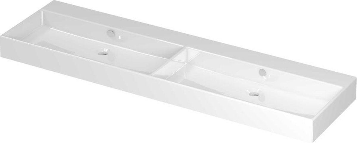 INK Unlimited porseleinen dubbele wastafel zonder kraangaten 160 x 45 x 11 cm, glanzend wit