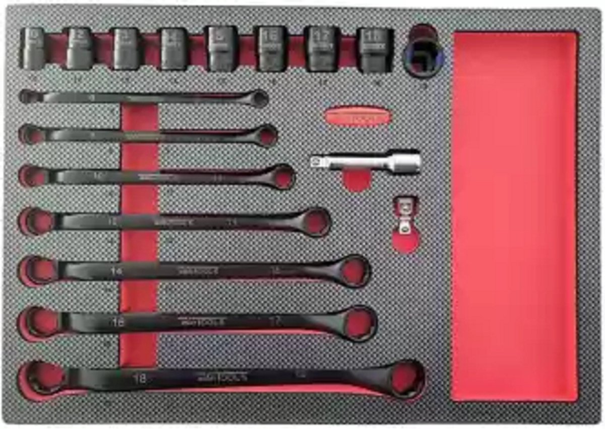 Set voor beschadigde bouten/moeren. Geschikt voor bouten die 85% rond zijn! Magische dopsleutelset Afmeting: L400mm x B280mm x H30mm WT-8569
