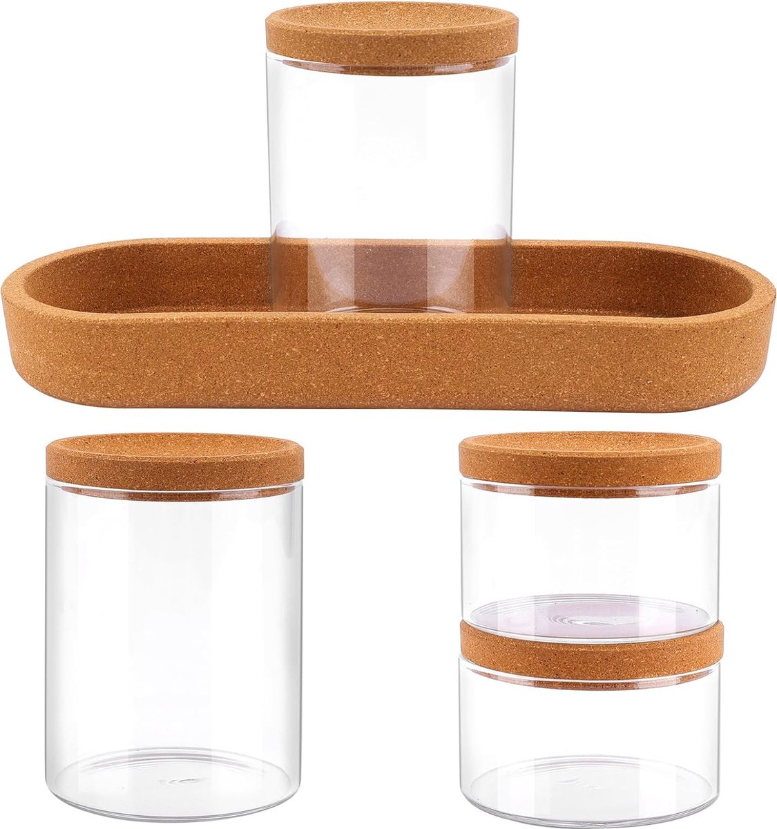 Goedkoopste Set van 4 Glazen Wattenstaafjeshouders - Wattenschijfjes Opslag met Basishouder - Make-uptafel en Badkamer Organizer - Make-up Organizer en Wattenstaafjes Box (400 ml en 200 ml