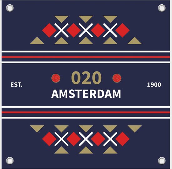 Ajax Tuinposter - 020 Abstract - Voetbal - Tuinposter - Poster - Tuindecoratie - 80x80cm - Voorzien Van Ophangogen