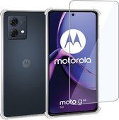 Geschikt voor Motorola Moto G84 Hoesje + Screenprotector – Gehard Glas Cover + Shock Proof Case – Transparant