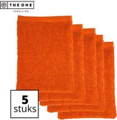 The One Towelling Washandjes - Washanden - Voordeelverpakking - 100% Katoen - 16 x 21 cm - Oranje - 5 Stuks