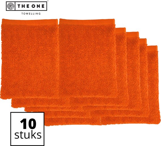 The One Towelling Washandjes - Washanden - Voordeelverpakking - 100% Katoen - 16 x 21 cm - Oranje - 10 Stuks