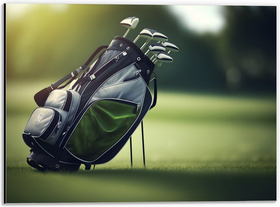Dibond - Golf - Tas - Clubs - Gras - Sport - 40x30 cm Foto op Aluminium (Wanddecoratie van metaal)