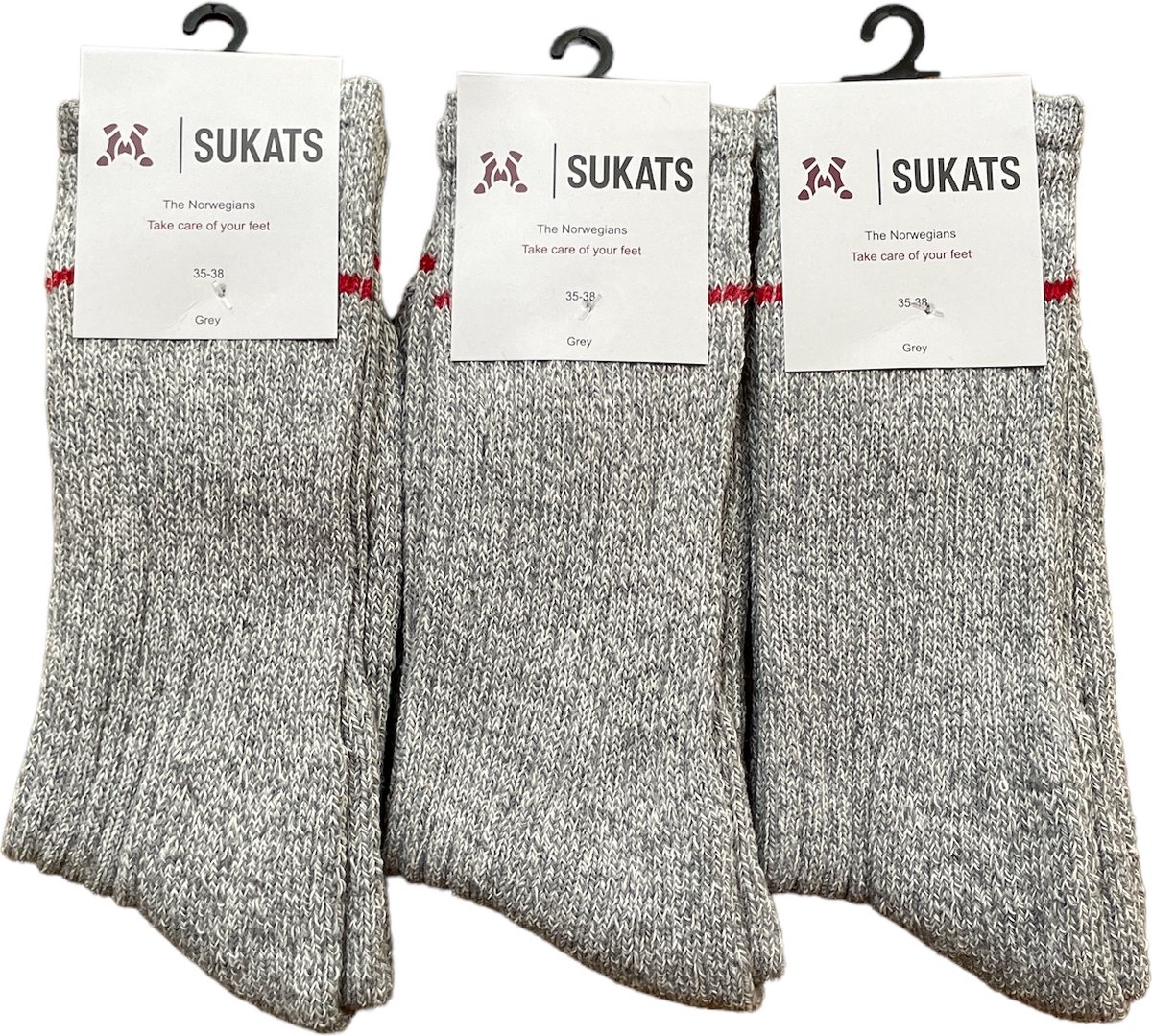 Sukats® The Norwegians - 3 Paar - Noorse Sokken - Maat 35-38 - Grijs - Dames - Warme sokken - Winter sokken - Wollen sokken - Noorse Kousen