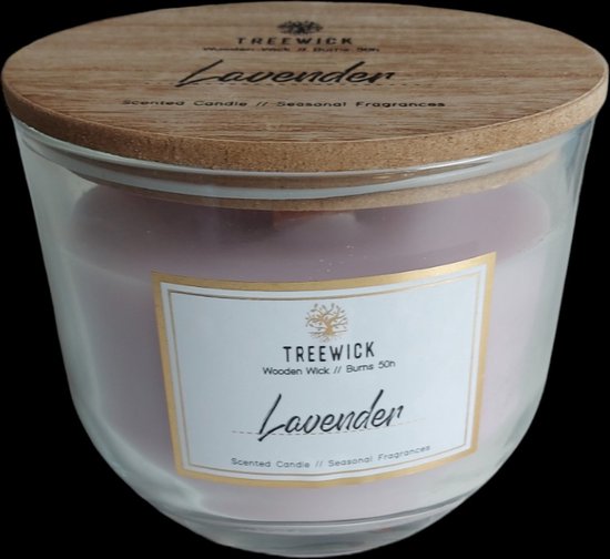 Treewick kaars Lavendel met houten lont - geurkaars in glazen pot