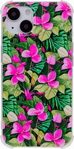 Peachy Tropical Leaves & Flowers TPU met versterkte hoeken hoesje voor iPhone 14 Plus