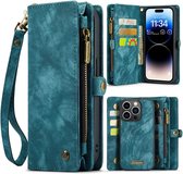 Coque CASEME iPhone 15 Pro - Portefeuille Cuir Luxe - Blauw - Caseme