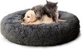 CALIYO Hondenmand Donut - Kattenmand 100 cm- Fluffy Hondenkussen - Geschikt voor honden/katten tot 80 cm - Donkergrijs