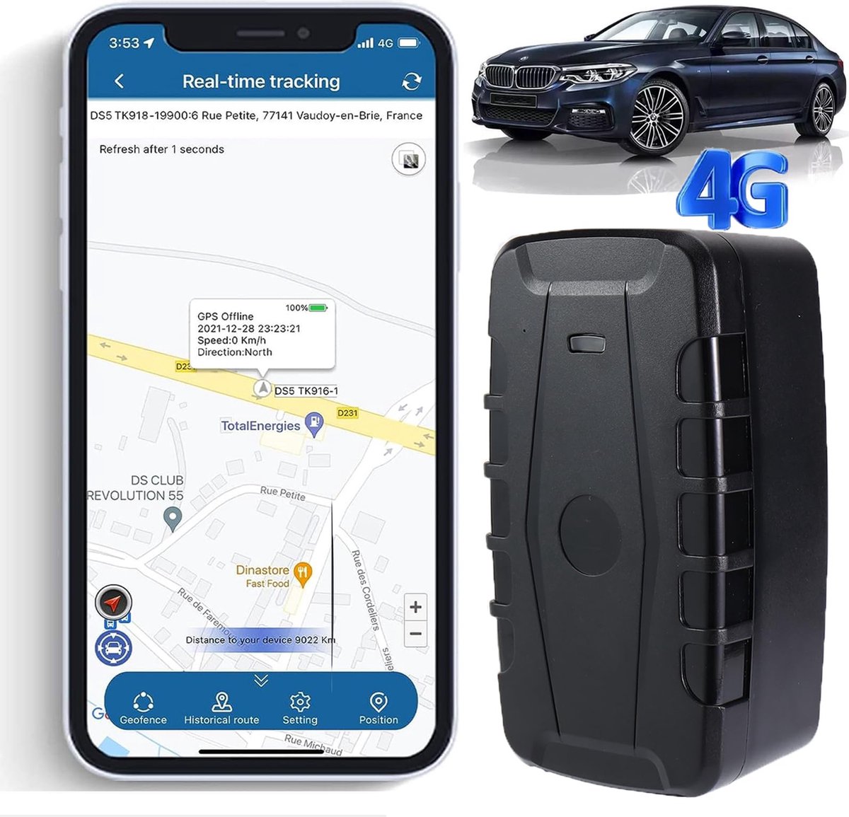 TKMARS 4G GPS tracker - Auto GPS tracker - Zonder Abonnement -20000mAh Batterij - Standby-tijd van 240 Dagen met Gratis APP, Sterk Magnetisch - IP 65 Waterdicht