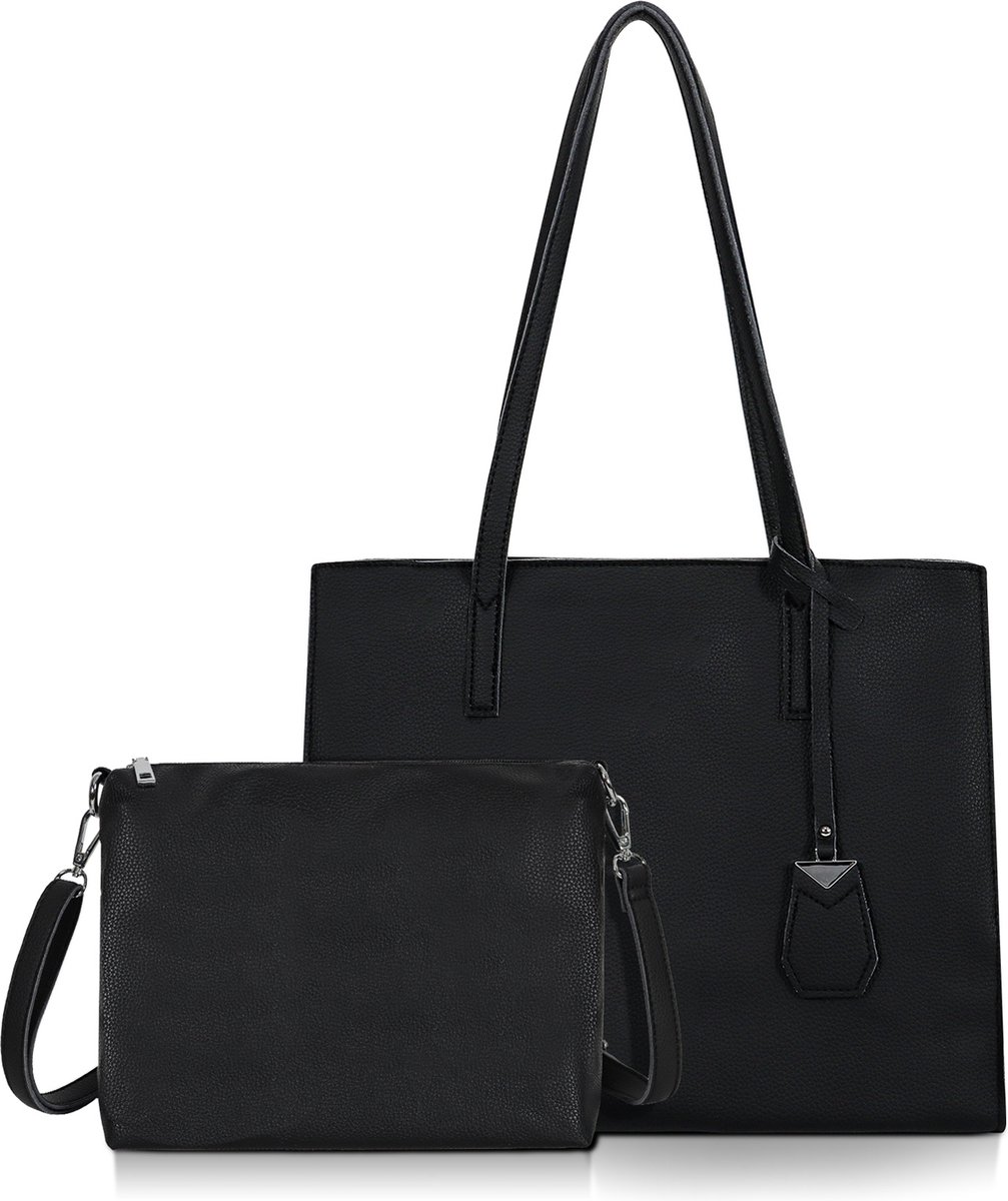 TANTOMI Handtas voor dames, kleine schoudertas voor dames, tote bag, tas middelgroot, crossbody tas, handtassen dames set met kwastjes portemonnee dames en bont bal pluche sleutelring, zwart, 42.1 cm TANTOMI Handtas voor dames, kleine schoudertas voor dames, tote bag, tas middelgroot, crossbody tas, handtassen dames set met kwastjes portemonnee dames en bont bal pluche sleutelring, zwart, 42.1 cm