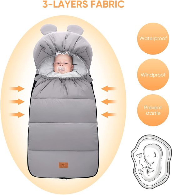 Baby-wintervoetenzak voor kinderwagens Universele voetenzak Waterdicht Wasbaar Baby-voetenzak Zacht knuffelig babydeken voor buggy Jogger en baby-autozitje (grijs) — afbeelding 2