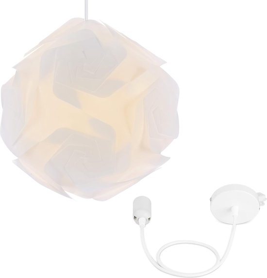 Moderne Puzzel Lampenkap Rond - ? 28 cm Doe-het-Zelf Plafondlamp Lampenkap met 20 Onderdelen - E27 Fitting - Maat M, Wit