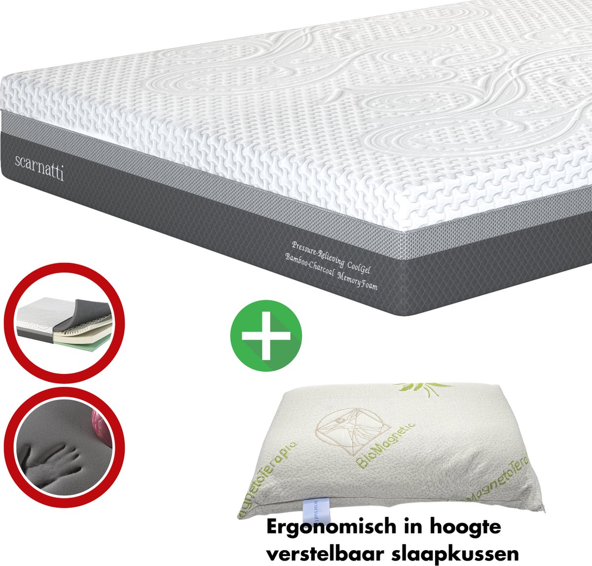 Matras 140x200 cm - 18 cm Matras 140 x 200 Bamboe Nasa 2in1 - Koudschuim - Traagschuim - CoolGel - 7 zone + 1 x kussen