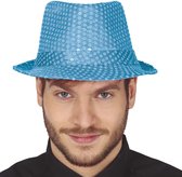Guirca Glitter verkleed hoedje - turqouise blauw - verkleed accessoires - volwassenen/heren - met pailletten