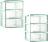 Caisson à tiroirs/organiseur de bureau PlasticForte - 2x - 3 tiroirs - transparent/vert clair - L26 x L37 x H37