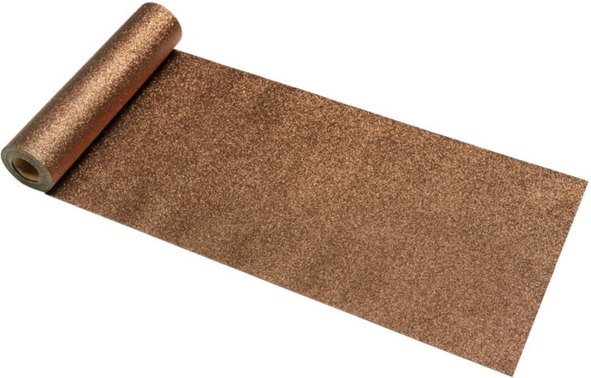 Chaks Kerst thema tafelloper op rol - 2x - brons glitter - 30 x 500 cm - polyester