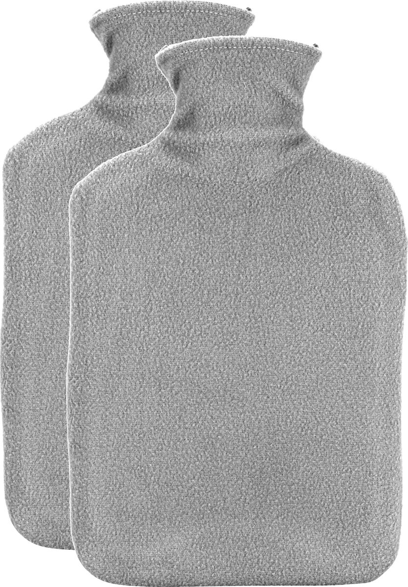 Goedkoopste H&S Collection Warmwaterkruik - 2x - met fleecehoes - grijs - 1,75L - kruik