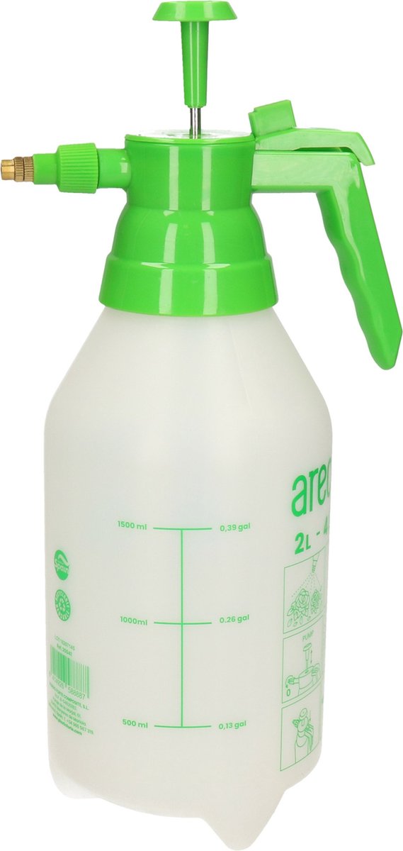 Areca garden Plantenspuit met hoge druk sproeier - kunststof - 2 liter - wit/groen - Waterverstuiver