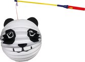 Lanterne boule panda - blanc - H20 cm - papier - avec bâton lanterne - 50 cm