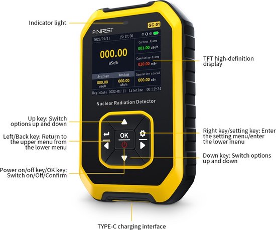 Détecteur De Radioactivité Professionnel - Dosimètre Geiger Portable Avec Alarme Et écran LCD