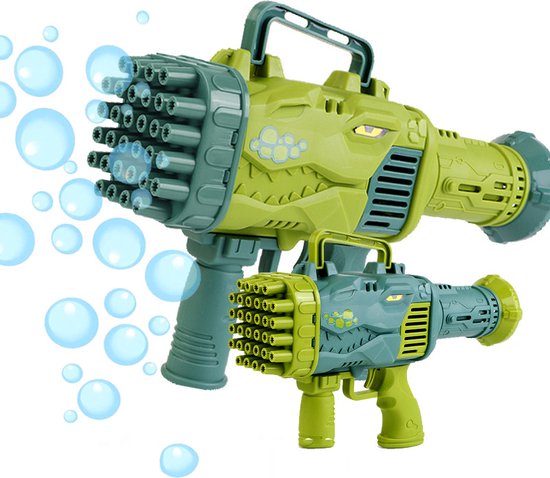 Foto: Bellenblaas pistool bellenblazer met vloeistof bubble gun bellenblaasmachine voor kinderen speelgoed 32 gaten groene dinosaurus