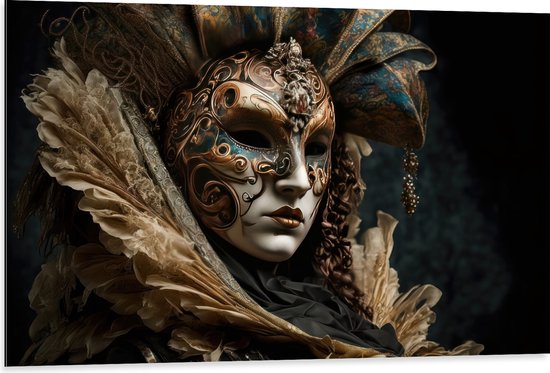 Dibond - Masker - Carnaval - Kleuren - Gezicht - 105x70 cm Foto op Aluminium (Met Ophangsysteem)